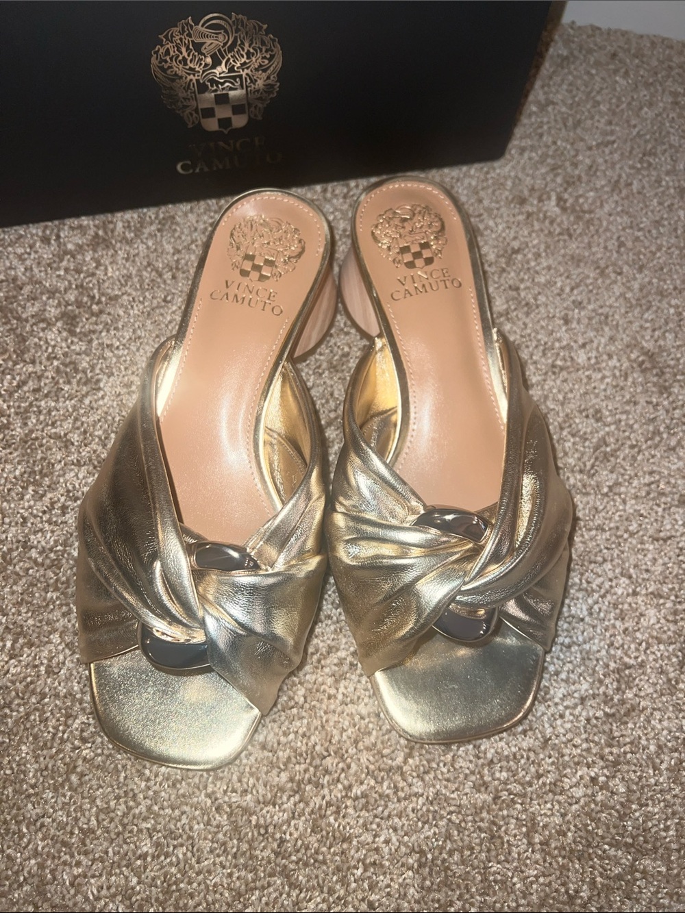 Vince Camuto Metallic Gold Knotted Slide Mules- Liane - Picture 2 of 7